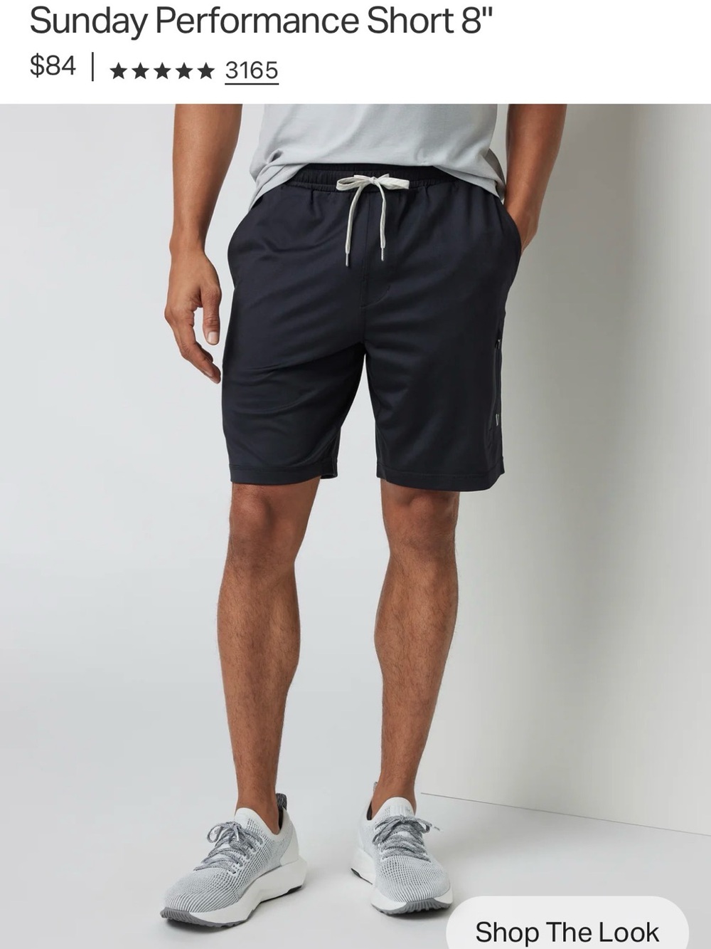 Vuori Black Athletic Shorts with White Drawcord
